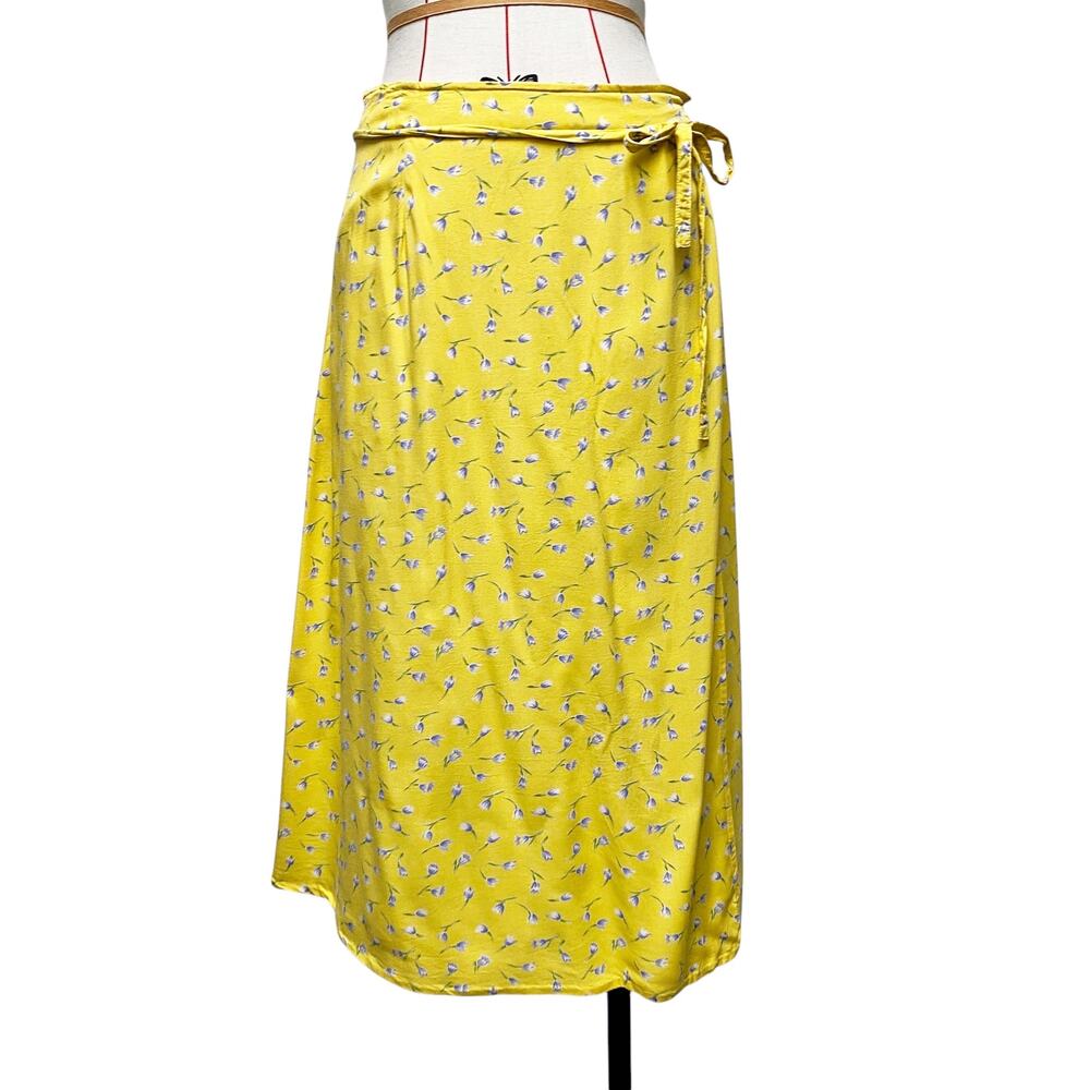 Vintage Putumayo Womens Size L 90s Yellow Floral Wrap Skirt